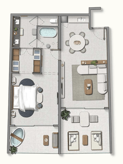 AVA Resort Cancun Room Layouts - Gala Oceanfront Suite 1-Bedroom