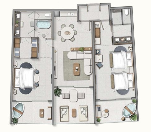 AVA Resort Cancun Room Layouts - Gala Oceanfront Suite 2-Bedroom