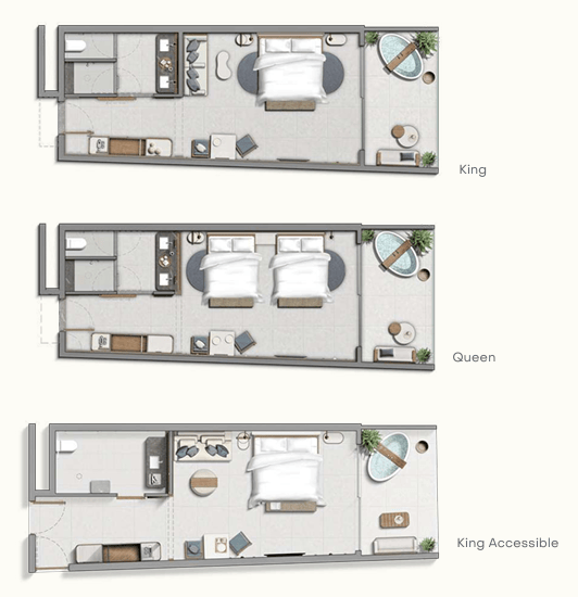 AVA Resort Cancun Room Layouts - Oceanfront King & Queen