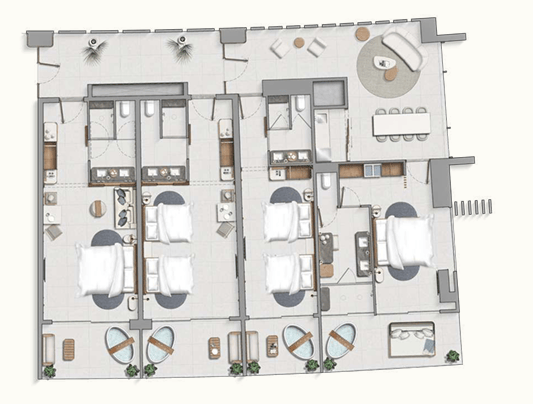 AVA Resort Cancun Room Layouts - Panoramic Suite - 2 & 4 Bedroom